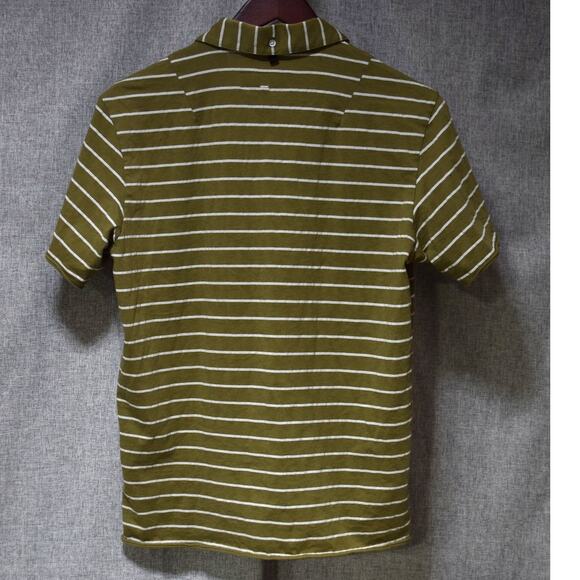 Rag & Bone Olive Green White Stripe Polo Shirt Medium Organic Cotton - Picture 4 of 4